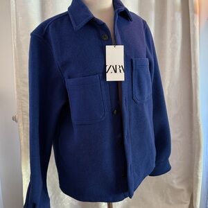 Zara Navy Button-Up Shirt Jacket